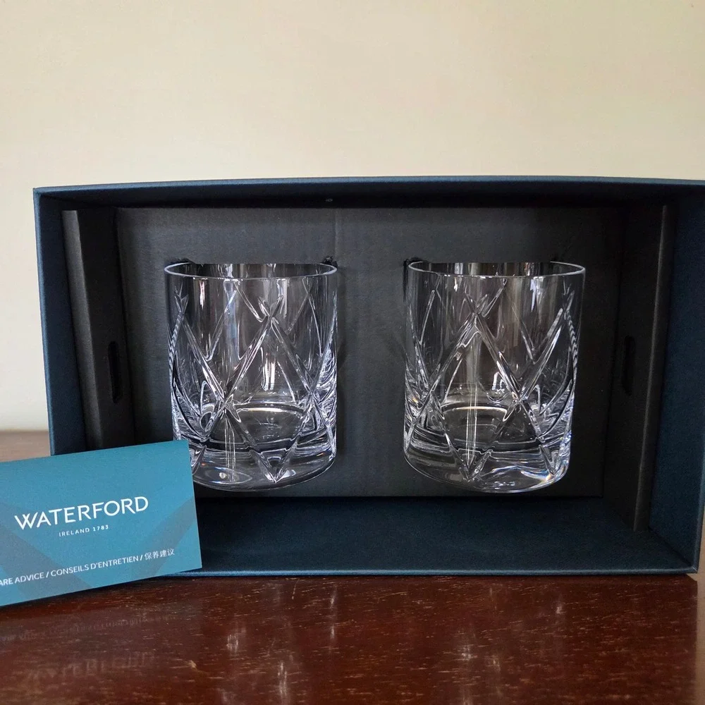 Waterford Lismore Diamond Double Old Fashioned Glasses Set of 2 Crystal New/Box